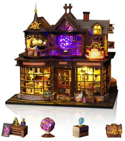 Cuteefun Miniatura Casa delle Bambole Kit, Dollhouse in Legno con LED, Kit Casa Minuscola per Adulti da Costruire, Regali Unici per Compleanni, Natale(La Magica Casa del Tesoro)