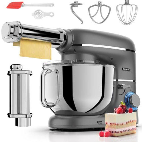 Fentic Impastatrice Planetaria con Macchina per la Pasta – 2000W – Robot da Cucina con Macchina per Pasta Fresca – Macchina Pasta - 6,2L Ciotola in Acciaio Inossidabile (Antracite)