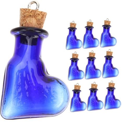 HAWILLOSCH 10piezas Botellas De Vidrio Miniatura Azules Con Tapón De Corcho y Ojo Para Colgar Frascos Pequeños Reutilizables Para Manualidades Decoración De Bodas y Proyectos Diy