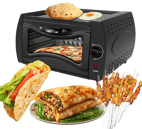 CHONGHAN Pizza Oven Indoor Oven Electric Pizza Oven Portable Adjustable Control with Bake Tray and Handle 750W Toaster Oven,Indian Oven Stone Baked Pizza at Home,Crispy Crust Pizza Oven