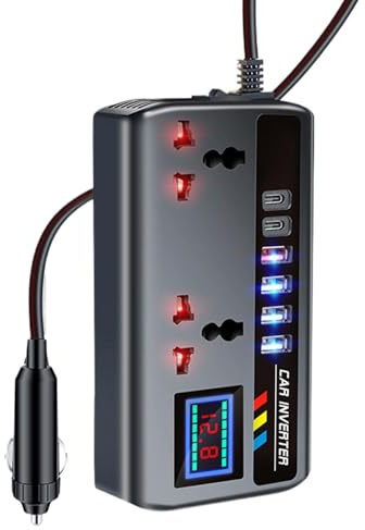Inversor de cargador de coche,Inversor de coche | Convertidor para Coche 12V/24V a 220V | Adaptador de cargador automático portátil de 2 puertos USB con salida de CA para compresor de aire, portátiles