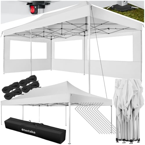 tectake® Pavillon Faltpavillon 3x6 m, faltbar, wasserdicht, Gartenpavillon mit 2 Seitenteilen, inkl. Heringe, Tasche, Überdachung Terrasse, Festzelt, Gartenzelt, Event Shelter, Partyzelt - weiß