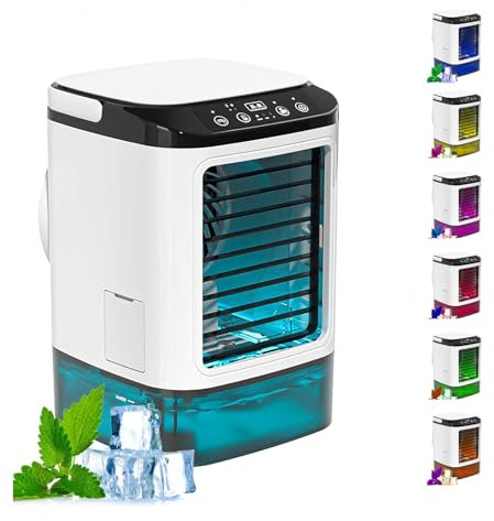 HBDSMLPL con Caja De Hielo Aire Acondicionado Sin Tubo, Enfriador De Aire 3 Velocidades Y LED De 7 Colores Mini Aire Acondicionado