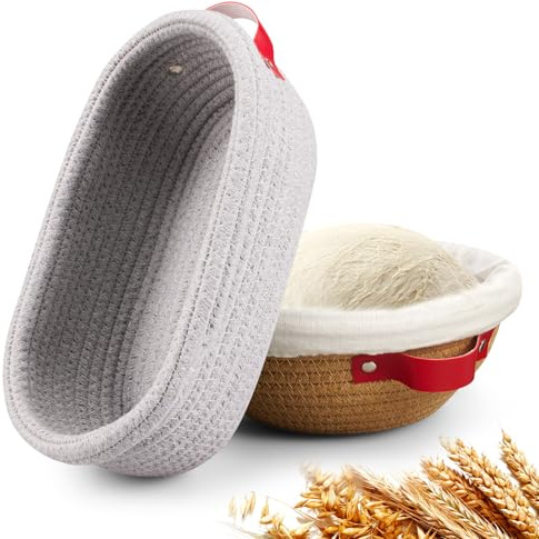 Banneton Bread Proofing Basket -Cotton Oval & Round Banneton Basket Set Sourdough Proofing Baskets Round Proofing Bowls Handmade Rattan Baskets and Liners