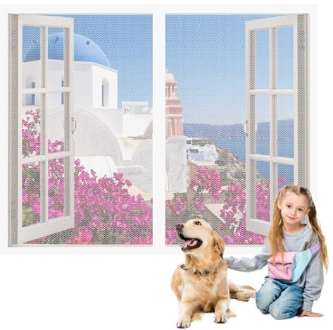 Zanzariera Magnetica Finestra Regolabile 157 x 155 cm Tenda Magnetica Zanzariera Tenere Fuori Insetti per Porte Balcone, Terrazza, Bianco