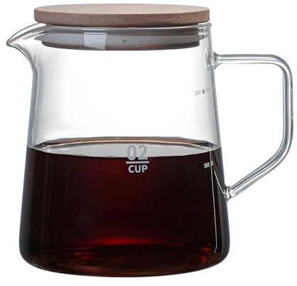 Nimomo Servidor de café de vidrio de 500 ml, jarra de cristal de borosilicato, ideal para té, café y bebidas frías, resistente al calor