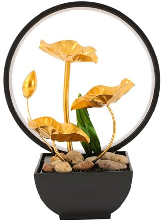 HarBin-Star - Zimmerbrunnen LED, Zimmerbrunnen Wasserfall, Tischbrunnen mit Beleuchtung Wasserfall, Moderne Zen Deko mit Geräuschloser Pumpe, für Haus, Büro, Garten, 22 x 13 x 28cm