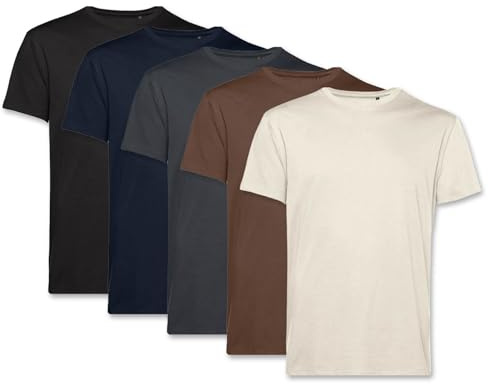PinkTex Herren T-Shirt (5er Pack) Bio-Baumwolle, Sand/Braun/Dunkelgrau/Navy/Schwarz, XL