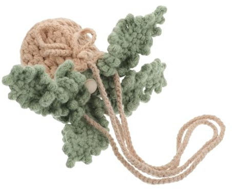 Garneck 2pcs Cute Crocheted Plant Car Mirror Hanging Ornament Crochet Ornaments for Rearview Mirror Interior Decor Car Charm Artificial Hanging Plant Knitted Decor