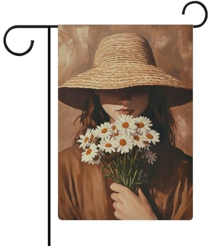 Gartenflagge mit Strohhut, Gänseblümchen, saisonale Feiertage, Jute, doppelseitig, 30,5 x 45,7 cm