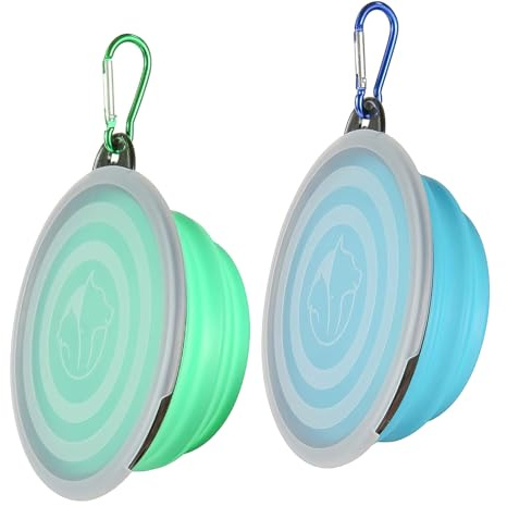 2 Pièces Gamelle Pliable Chien 350ml Gamelle rétractable en Silicone, Bol Pliable pour Chien et Chat, gamelle Portable, idéale Voyage, Promenade, randonnée, Camping Bleu Clair & Vert Clair