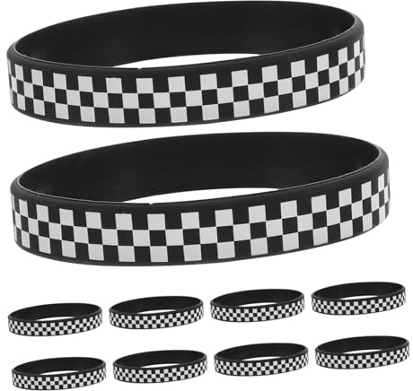 Uonlytech 40pezzi Braccialetti in Silicone Motivo Scacchi Bianco e Nero Braccialetti Da Corsa Per Feste e Eventi Sportivi