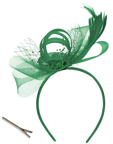 soul young Fascinator for Women Wedding Hat Tea Party Royal Ascot Headdress(One Size,Green)