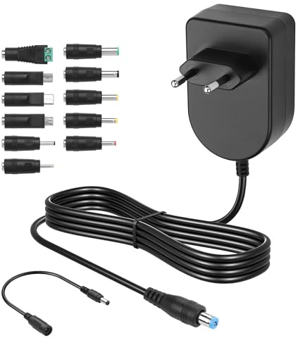 CERRXIAN 36W Universal 3V 4.5V 5V 6V 7.5V 9V 12V Einstellbarer Stromadapter, AC/DC Universal Schaltladegerät 3A(MAX), mit 12 wählbaren Adapterspitzen und 5V 2.1A USB Anschluss