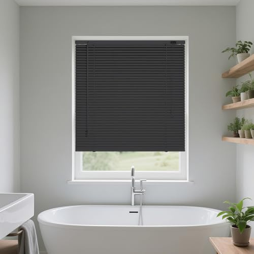 Persianas Venecianas Aluminio para Ventanas protección Solar y Protección Privacidad Cortinas Opacas Persianas Venecianas Interiore Láminas De 25mm Estores Impermeables para baño(Oscuro)