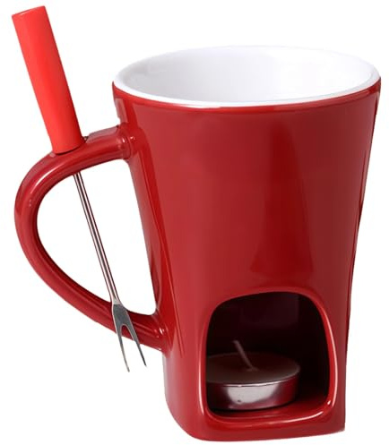 Olla roja de cerámica para fondue mini chocolate de 130 ml con tenedor, calentamiento de velas, fácil de derretir para queso, fiestas, reuniones, citas nocturnas