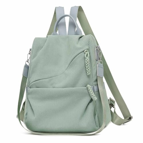 Vmokki Damen Rucksack Anti Diebstahl, Cord Rucksacktasche Umhängetasche Handtasche Cityrucksack für Freizeit Reise Arbeit Schule Mittelgroß Elegant (Grün)