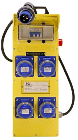 ELETTROWATT - Quadro Elettrico da Cantiere 3kW IP65 | Portatile Professionale con 3 Prese 230V 16A e Interruttore Magnetotermico | Certificato CEE, Robusto, Resistente (4 Prese Monofase + Fungo)