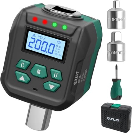 XLIT Digitaler Drehmomentadapter Set Für Schraubenschlüssel & Knarre - 1/2 Zoll, 10-200 Nm, ±2% Präzision – Elektronisches Messgerät mit Alarm, 2 Modi, 4 Einheiten & Datenspeicher – Auto & Motorrad