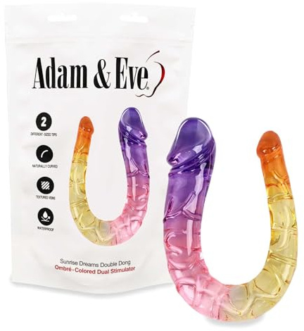 Adam & Eve Sunrise Dreams Double Dildo, Realistic Double Ended Dildo for Couples and Solo Play, Flexible Curved Shaft with Veins, Waterproof Anal Toys, 11 Inch Adult Sex Toys & Games