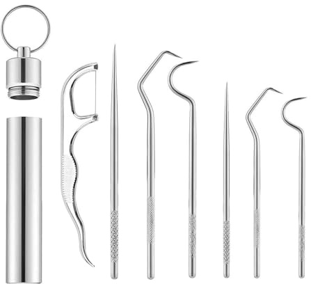 7 Piezas Hilo Dental Palillos De Dientes Acero Inoxidable Herramienta De Limpieza De Dientes Reutilizables per Picnic al Aire Libre y Camping
