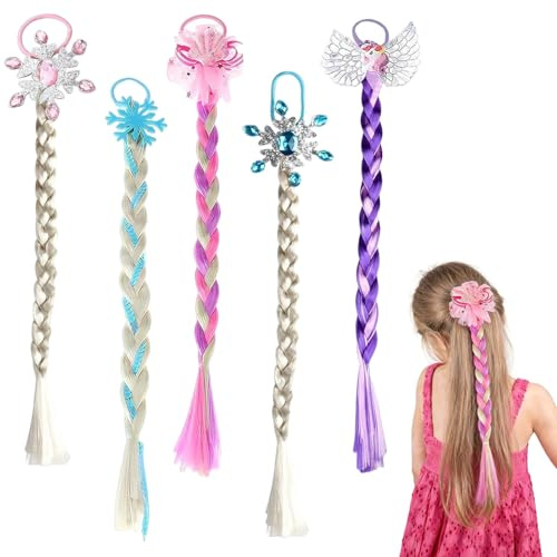 ZHITENG 5 Pezzi Trecce Finte per Capelli Bambina, 40CM Ciocche Colorate