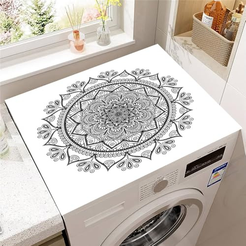 Hearda Housse Machine a Laver Mandala 3D, Dessus Tapis Lave Linge Antidérapant, Housse de Protection pour Machine à Laver Top, Tapis de Protection pour Dessus Sèche-Linge (Blanc,30x40cm)