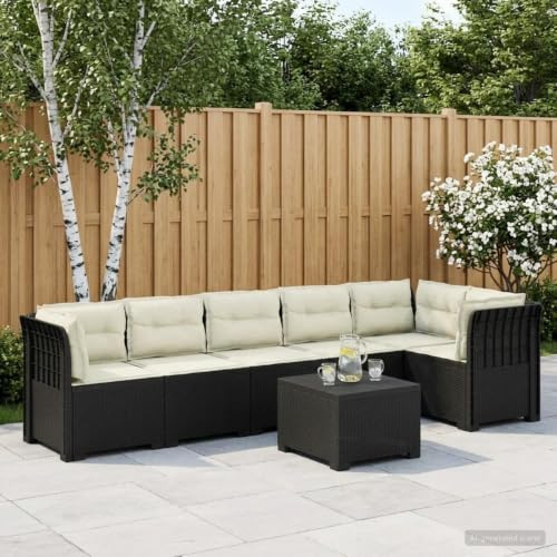 LoogCape 6-Sitzer Garten Sofa in Anthrazit mit Kissen, Polypropylen Rattan Look, wetterfestes Lounge Sofa modular erweiterbar für Balkon, Terrasse, Wintergarten und Outdoor Entspannung