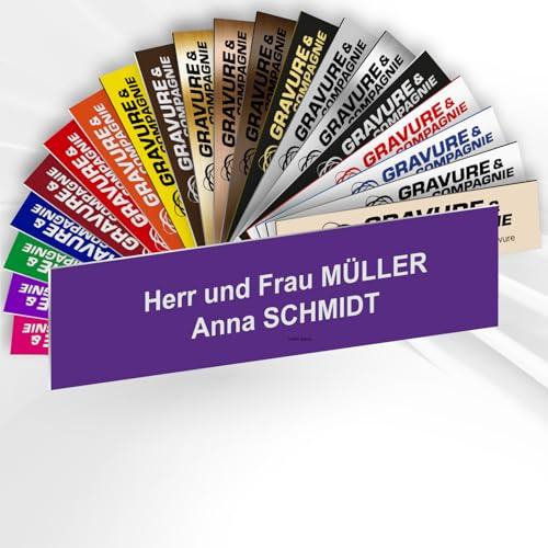Briefkastenschild – Personalisiertes PVC Namensschild mit Gravur – selbstklebend – 1 bis 3 Zeilen – 10 x 2,5 cm (Violett)