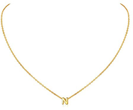 ChicSilver Buchstaben N Kette Gold Damen BFF Halskette mit Namen Anhänger | Goldkette Initialen, 925 Sterling Silber Vergoldet, A-Z Alphabet Kette Schmuck Geburtstags Geschenk für Frauen Damen Mutter