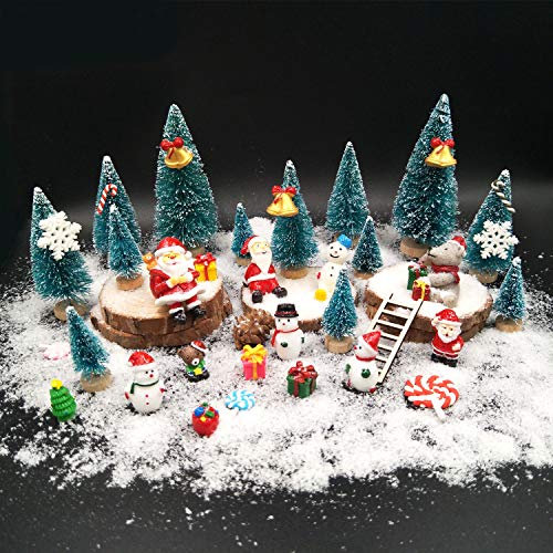 EMiEN 45PCS Winter Christmas Miniature Ornament Kits for DIY Xmas Scene Fairy Garden Dollhouse Home Décor, Mini Christmas Trees, Snowman for Xmas Party Decoration Micro Landscape Accessories