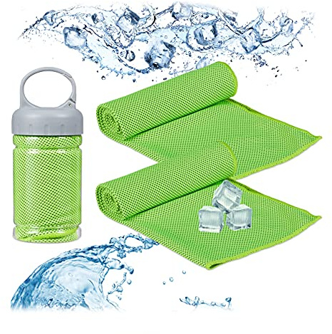 Relaxdays Asciugamano Rinfrescante, Set da 2, Asciugamani Refrigeranti da Collo, per Sport e Fitness, 90x30 cm, Verde