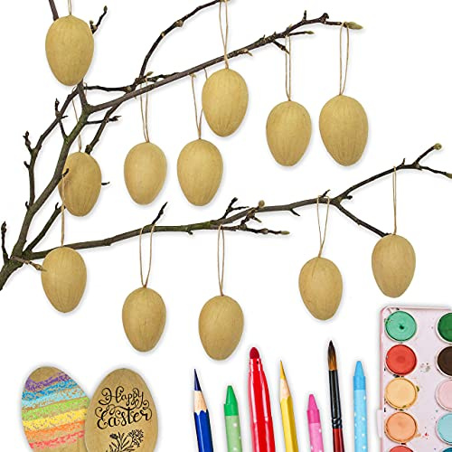 12 bruna påskägg från papier maché | klassisk påskdekoration för grenar och påskdelar | ägg för målning och märkning 4 x 6 cm | påsk