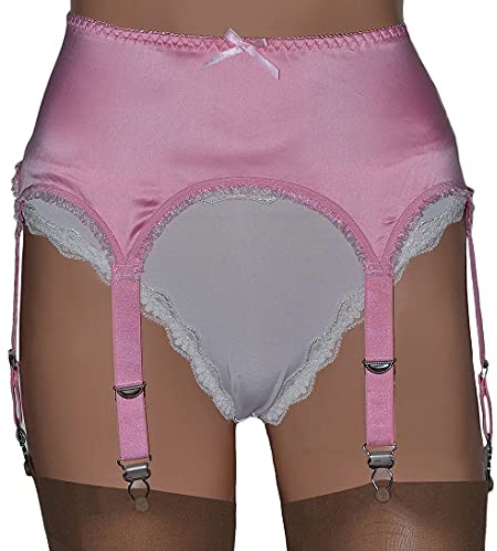 Cintura reggicalze in raso rosa con clip in metallo in stile retrò profondo, Rosa pallido, XL