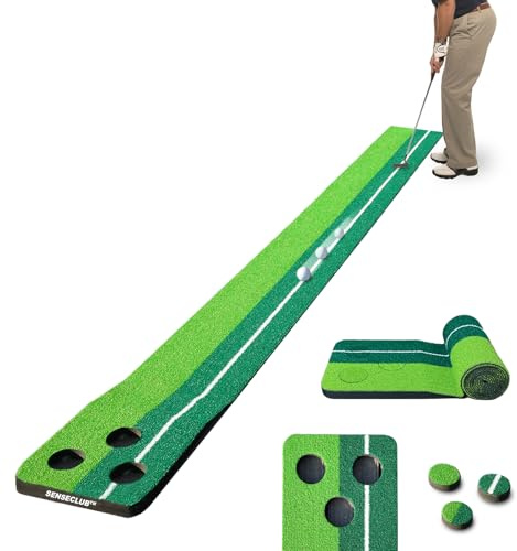 SENSECLUB Tapis de Putting d'intérieur Pliable, Jeu de Golf Pong 259 x 30 cm, Cadeau pour Homme