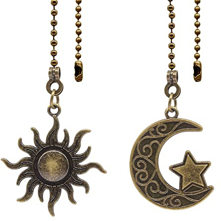 Dotlite Ceiling Fan Pull Chain Set Decorative Totem Bohemia Pull Chain Pendant Extension 12 Inches Lighting Fan Beaded Ball Fan Pull Chain Extender Ornament with Connector Moon and Sun (Copper)
