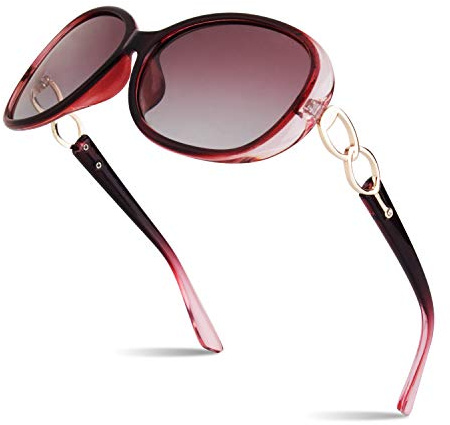 Sunier Sonnenbrille Damen Polarisiert Groß Übergroße Elegant Klassische Vintage Oversize Sonnenbrille Frauen mit 100% UV400 Schutz
