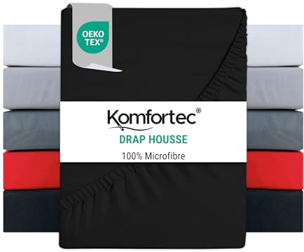 Komfortec Mikrofaser Spannbettlaken 140x200 cm – Weiches Spannbetttuch mit Rundumgummi – Fitted Sheet für Matratzen bis 30 cm – Schwarz – Oeko-Tex – Pflegeleicht & Hautfreundlich – 90g/m²