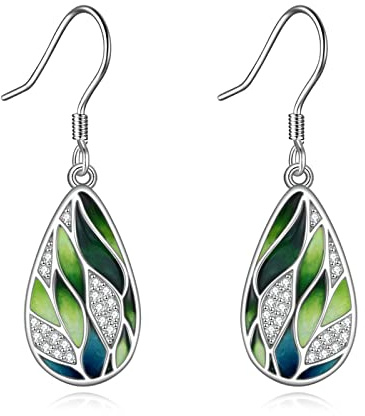 POPLYKE 925 Sterling Silber Träne Ohrringe Dangle Berg Filigrane Sonnenblume Biene Libelle Leben Baum Ohrringe für Frauen Mädchen Abalone Shell Türkis Schmuck Geburtstag Mütter Tag Geschenke für Mama