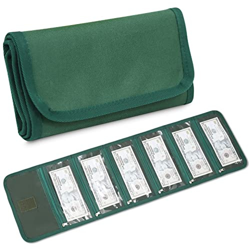Portafoglio per soldi, organizer per contanti, con 6 tasche con cerniera, confezione multipla per denaro, organizer per banconote, portamonete, piccolo portamonete da viaggio per budget, 10,8 x 20,3