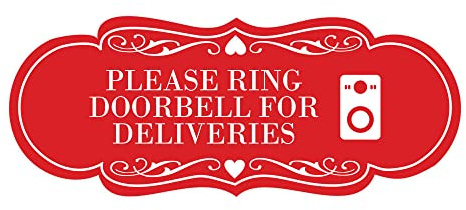 Signs ByLITA Designer Please Ring Doorbell for Deliveries Sign (Red) - Small