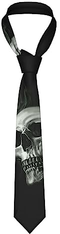 LAMAME Herren-Krawatte mit Totenkopf-Aufdruck, Seidenkrawatte für Party, Hochzeit, geschäftliche Anlässe, Schwarz-Weißer Totenkopf, One size