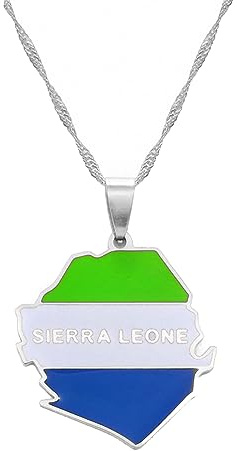 Macracrua Sierra Leone Map With Flag Pendant Necklaces For Women Jewelry Gold Color Sierra Leonean Maps(Silver Color,60cm Thin Chain)
