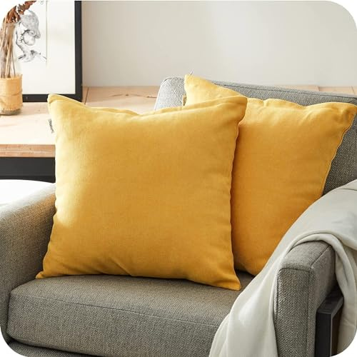 Interior by Hakito 2er Set Kissen mit Füllung (40x40cm senf) Modell Nino Chenille Stoff, als Sofakissen, Couchkissen Dekokissen Zierkissen, Premium Füllkissen inklusive, weich & angenehm, Doppelpack