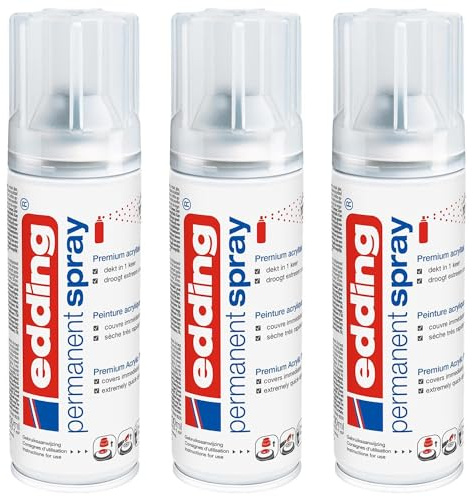 EDDING Lot de 3 Sprays Permanent 5200 Vernis Brillant 200ml, Fixe et Proyège la Peinture