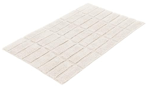 Kleine Wolke Badteppich Tiles Natur 60 x 100 cm | OEKO-TEX zertifiziert, rutschhemmende Unterseite, für Fußbodenheizung, maschinenwaschbar, 100% Baumwolle
