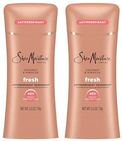 SheaMoisture Antiperspirant Deodorant Stick Fresh Coconut & Hibiscus 2 Count for 48HR Sweat & Odor Protection with No Parabens & No Mineral Oil 2.6 oz