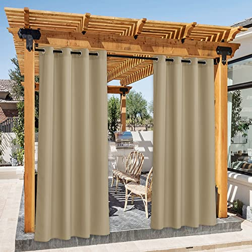PONY DANCE Cortina de Exterior Impermeable de Porche Cortina Terraza con Ojales Cortinas para Pergolas de Jardin, 2 Piezas, 140x213 cm, Taupe