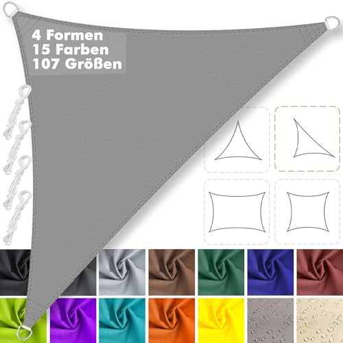 Sonnensegel Dreieckig Wasserdicht im Viele Größe und Farben, PES Polyester, Sonnenschutz 95% UV Schutz, Reißfest Wetterfest für Terrasse Garten Balkon- Hellgrau, 1.6x1.6x2.3m