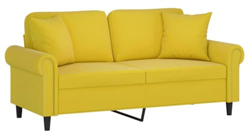 vidaXL Sofa 2 Sitzer, Couch mit Zierkissen, Liegesofa für Wohnzimmer, Polstersofa Sessel Relaxsofa Loungesofa Relaxcouch, Gelb Samt